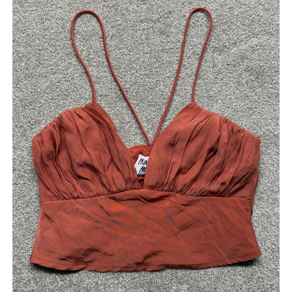 Princess Polly Rust Orange Ruched Cami Crop Top Spaghetti Straps Women XS